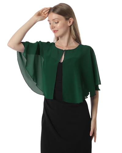 Chiffon Capelet Soft capes Shawls and Wraps for Evening Dress Wedding Cape 1920s shawl accessories for women - color: Dark Green