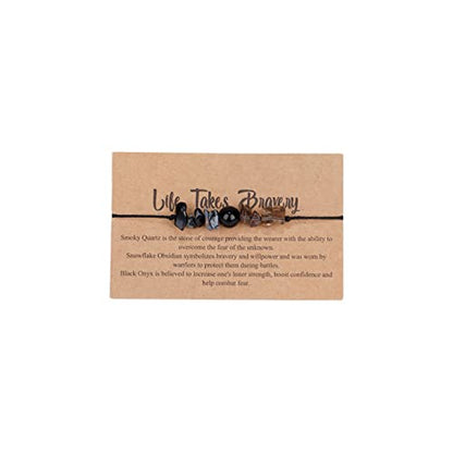 COLORFUL BLING Handmade Healing Chakra Beaded Bracelet with Spiritual Meaningful Card Crystal Natural Stone Strand Bracelet for Women Reiki Yoga Meditation Jewelry Protection Gifts - color: black