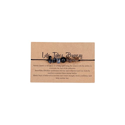 COLORFUL BLING Handmade Healing Chakra Beaded Bracelet with Spiritual Meaningful Card Crystal Natural Stone Strand Bracelet for Women Reiki Yoga Meditation Jewelry Protection Gifts - color: black