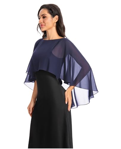 Baoqiya Women's Capelet Shawls and Wraps for Evening Dresses Soft Bridesmaid Shawl Chiffon Cape Wedding Cover Up - color: Navy
