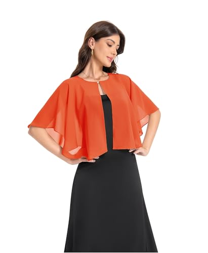 Baoqiya Capelets for women Chiffon Cape Soft Shawls and Wraps Wedding Capes 1920s flapper Cover Up - color: Orange