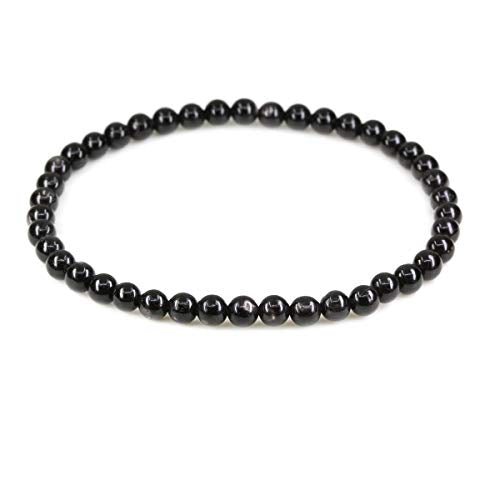 Keleny Gem Semi Precious Gemstones 4mm Round Beads Crystal Stretch Bracelet 7 Inch Unisex - color: Black Hypersthene