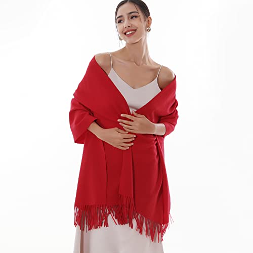 RIIQIICHY Winter Scarfs for Women Pashmina Shawls Wraps for Evening Dresses Large Warm Soft Scarves - color: Red
