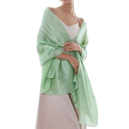 RIIQIICHY Women Shawls and Wraps for Evening Dresses Like Chiffon Silk Scarf Formal Silky Pashmina Shawls for Weddings - color: Green-1