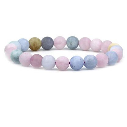 Keleny Gem Semi Precious Gemstones 8mm Round Beads Crystal Stretch Bracelets 7 Inch Unisex - color: Pink