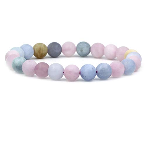 Keleny Gem Semi Precious Gemstones 8mm Round Beads Crystal Stretch Bracelets 7 Inch Unisex - color: Pink