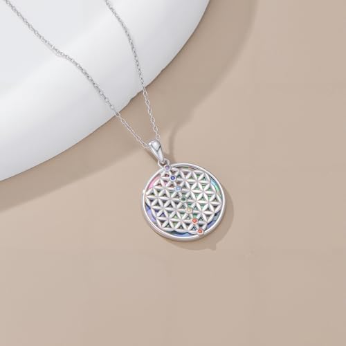 Flower of Life Necklace 925 Sterling Silver Chakra Pendant 7 Chakra Flower of Life Jewelry for Women Men