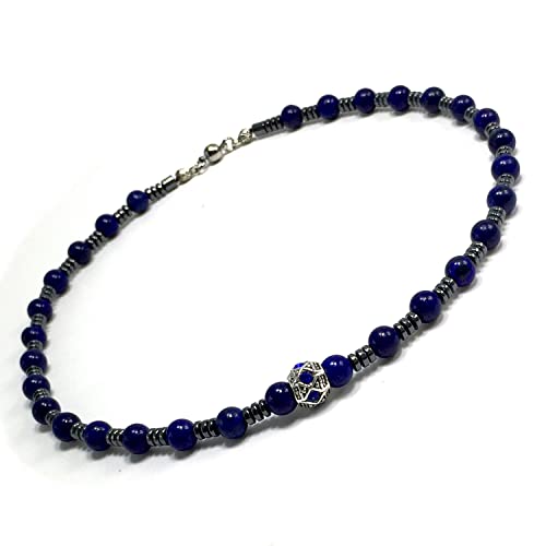 Healing Stress Anxiety Meditation Grounding Energy Gemstone Necklace Series - color: Healing Gemstone Necklace Series-Natural Lapis Lazuli -8 mm 18 inch- Stone