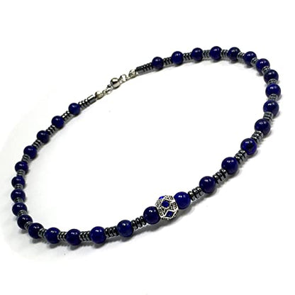 Healing Stress Anxiety Meditation Grounding Energy Gemstone Necklace Series - color: Healing Gemstone Necklace Series-Natural Lapis Lazuli -8 mm 18 inch- Stone