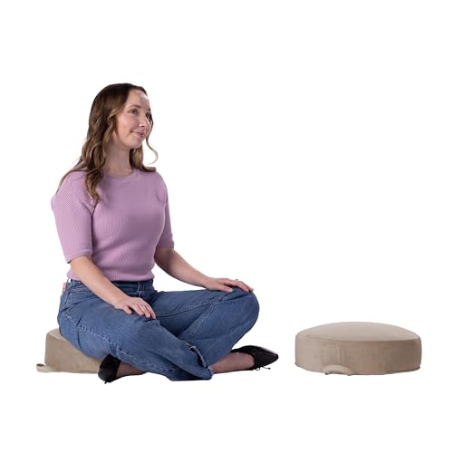 Factory Direct Partners FDP Overstuffed 16 inch Round Velvety and Vinyl Floor Cushions with Handles Flexible Seating for Home, Lounge, Yoga Studio, Deluxe Foam (2-Piece) - Caffe - color: Caffe
