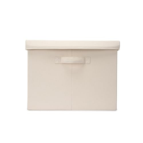 Foldable Storage Bins with Lids Cotton Canvas Rectangular Storage Box Ideal for Organization Lightweight and Durable (L) - size: ‎17.71 x 13.77 x 9.84"
