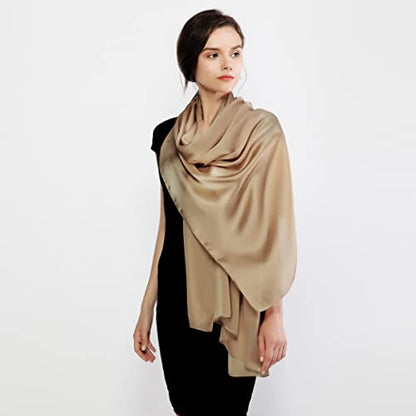 RIIQIICHY Women Shawls and Wraps for Evening Dresses Like Chiffon Silk Scarf Formal Silky Pashmina Shawls for Weddings - color: Camel
