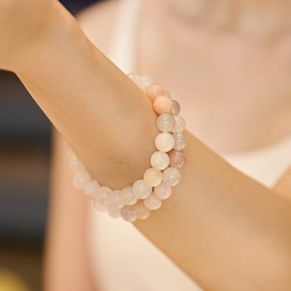 Bivei Natural Gemstone Semi Precious Healing Crystals Handmade Stretchy Round Beads Bracelet,Stocking Stuffers for Women Enhance Positive Energy - color: 8mm Pink Aventurine (Balance & Harmony), size: Small: 6.5-6.7 inch