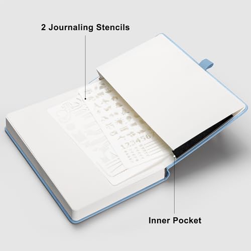 RETTACY Dotted Journal Notebook, 2-Pack, 160 Numbered Pages per Pack, A5 Medium Size (5.7'' x 8.3''), 120 GSM Thick Paper, Leather Hardcover, for Journaling, Planning, Tracking (Black & Light Blue) - color: Black & Light Blue, style: Dotted