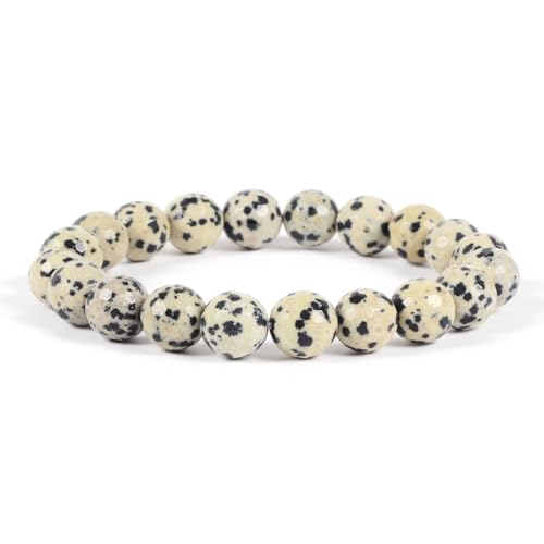Justinstones Gemstone Crystals Chakra Beads Bracelet Crystal Healing 10mm Round Stretchable Bracelet for Her Gift - color: Faceted Dalmatian Jasper