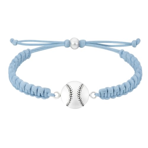 Sportybella - Baseball Bracelet, Baseball Jewelry, Adjustable Braided Baseball Bracelet, Baseball Gifts, Baseball Accessories - color: Light Blue