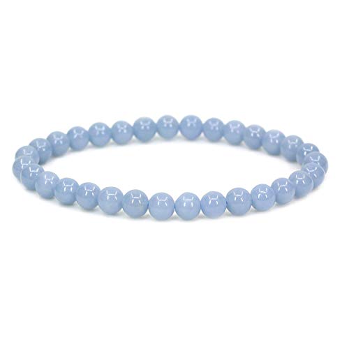 Angelstones Handmade Natural Healing Gemstone 6mm Round Beads Stretch Crystal Bracelet 7 Inch Unisex - color: Blue Angelite