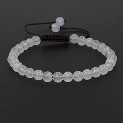 Keleny Natural Gemtone 6mm Round Beads Crystal Adjustable Braided Macrame Tassels Bracelets Unisex - color: Blue Moonstone