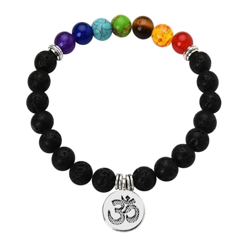 Chakra Bracelets for Women Men 8mm Buddhist Yoga Bead Bracelet with Black Lava Stone Bracelet Elastic Meditation Accessories - color: Color A