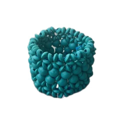 Handmade Wooden Bead Bohemian Elastic Stretch Bracelet Colorful Flower Pattern Design for Women Summer Beach Holiday Jewelry Lightweight - color: lake blue