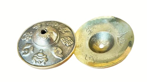 Tibetan Tingsha Cymbals, 2.6 inch Bronze Meditation Bells with Drawstring Bag, Traditional Sanskrit Design for Percussion Instrument