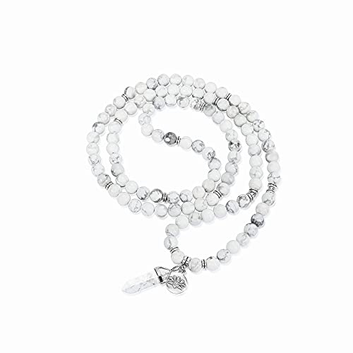 Jovivi 108 Mala Beads Bracelet 8mm Natural Amethyst Rose Quartz Healing Crystal Stone Mala Prayer Bead Necklace Hexagonal Prism Gemstone Reiki Pointed Pendant for Yoga Meditation Energy Balancing - color: White Turquoise Crystal