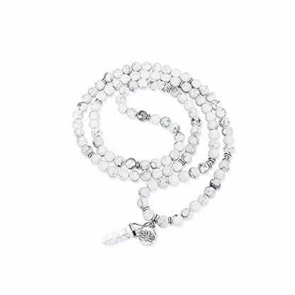Jovivi 108 Mala Beads Bracelet 8mm Natural Amethyst Rose Quartz Healing Crystal Stone Mala Prayer Bead Necklace Hexagonal Prism Gemstone Reiki Pointed Pendant for Yoga Meditation Energy Balancing - color: White Turquoise Crystal