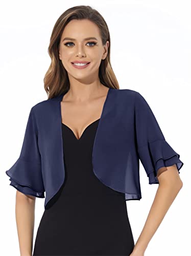 Women Shrug Soft Chiffon Open Front Sheer 3/4 Sleeve Bolero Cardigan for Evening Dress