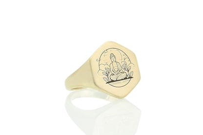 14k Gold Buddha Signet Ring - Buddhist Symbol Jewelry - Spiritual Meditation Piece