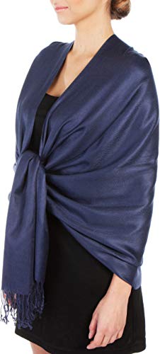 Sakkas Large Soft Silky Pashmina Shawl Wrap Scarf in Solid Colors - color: Navy