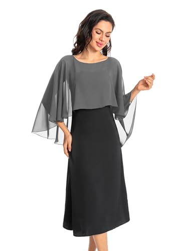 Baoqiya Women's Capelet Shawls and Wraps for Evening Dresses Soft Bridesmaid Shawl Chiffon Cape Wedding Cover Up - color: Dark Grey