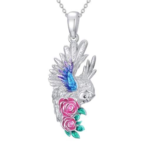 Hummingbird/Phoenix/Owl/Dove/Flamingo/Raven/Blue Jay/Cardinal/Peacock/Eagle/Parrot/Robin Necklace for Women 925 Sterling Silver Bird Pendant Necklace Animal Jewelry Gift for Mother Wife - style: Owl Necklace with Flower
