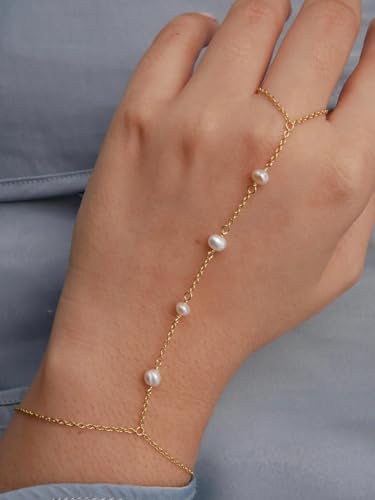 3PCS 14K Gold-Plated Hand Chain Bracelets for Women, Stack Bracelets Set Adjustable, Trendy Dainty Ring Bracelet Hand Chain - color: gold-3-cz