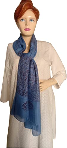 KVR Hindu Pooja Religious Cotton Indian prayer scarf with OM Krishna Ganesha Shiva Nataraja yoga spiritual auspicious prints - color: Blue-shiva-1