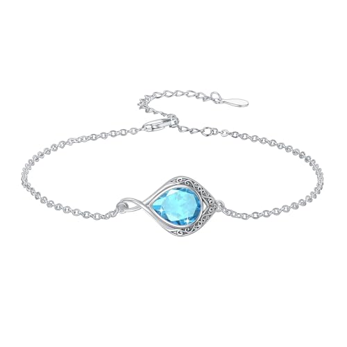 PELOVNY Celtic Knot Bracelet for Women 925 Sterling Silver Infinity Gemstone/Birthstone Bracelets Birthday Christmas Jewelry Gifts for Mom Daughter Wife - color: 02-Filigree-December Birthstone