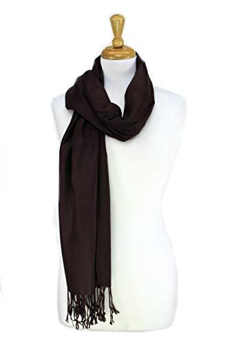 Luxurious Pashmina Feel Scarf & Shawl - Soft Solid Color Wrap for Weddings, Evening Dresses, Gifts - color: Dark Brown