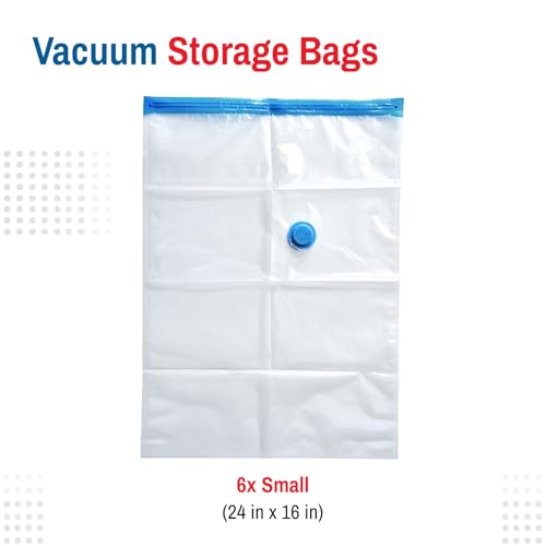 6 Pack Small Vacuum Storage Bags for Comforters, Blankets & Clothes – Vacuum Sealed Compression Bags with Hand Pump – Space Saver Storage Bags for Bedding, Moving, Travel & Organization - size: 6 Small Bags
