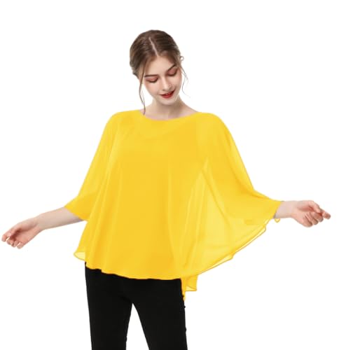 Capes for Womens Casual chiffon shawl Casual Chiffon Cape Sheer shawls and wraps Poncho Capelets Cover Up - color: Yellow Gold