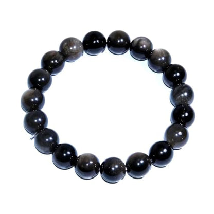 Natural Handmade Healing Chakra Bracelet - color: 10mm-Silver Obsidian-FOR 7-8 INCH WRIST