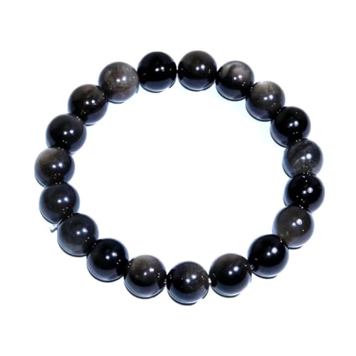 Natural Handmade Healing Chakra Bracelet - color: 10mm-Silver Obsidian-FOR 7-8 INCH WRIST