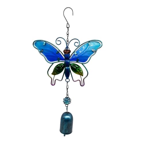 GORGECRAFT Butterfly Metal Wind Chimes 11.9" Bell Insect Chime Decor Lucky Rustic Home Ornaments Iron Stereo Hanging Bell Windchimes Decoration for Garden Yard Patio Indoor Outdoor Hanging Decoration - color: Deep Sky Blue