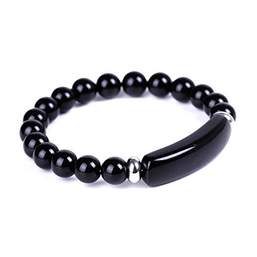 Unisex Healing Stone Bracelets Natural Gemstone Charm Stretch Bracelet Crystal Energy Heart Charm Tiger Eye 8MM Beads Bracelet Handmade Meditation Stone Jewelry Elastic Yoga Bracelet - color: Black Agate