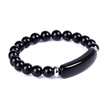Unisex Healing Stone Bracelets Natural Gemstone Charm Stretch Bracelet Crystal Energy Heart Charm Tiger Eye 8MM Beads Bracelet Handmade Meditation Stone Jewelry Elastic Yoga Bracelet - color: Black Agate