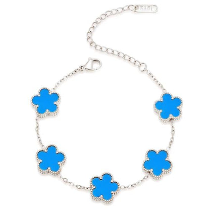 FLY FEI 18K Gold-Plated Four Leaf Clover Bracelet for Women,Adjustable lucky Bracelet Set Jewelry Gift-Hypoallergenic Charm for Birthdays, Wellness & Daily Wear - color: style02-Blue(silvery)