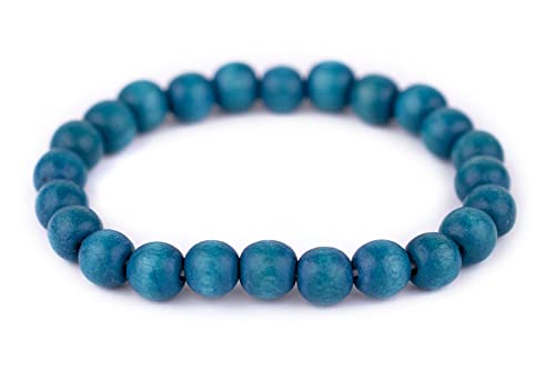 Wood Bead Bracelet - color: Aqua Blue, size: Medium Beads