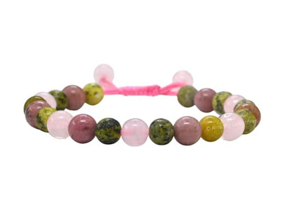 Amazing Gemstone Love Manifestation Bracelet - Serpentine Rhodonite Rose Quartz Bracelet Set for Men Women Healing Calming Anxiety Stress Relief Gifts Pulseras Para Hombres Mujer Stuffer (Adjustable) - color: Love