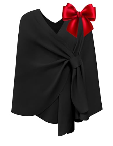 PULI Women's Elegant Shawl Wraps Soft Open Front Poncho Sweater for Spring Fall Winter - color: A Gift Box Black