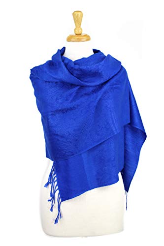 PASKMLNA Paisley Jacquard Pashmina Shawl Wrap Scarf Stole - color: Royal Blue