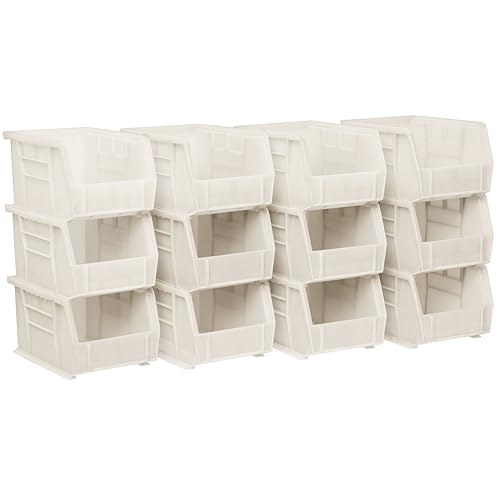 Akro-Mils 30237 AkroBins Plastic Storage Bins, Space-Saving Stackable Bins for Garage, Pantry, Craft Organization, 9" x 6" x 5", Stone, 12-Pack - color: Stone