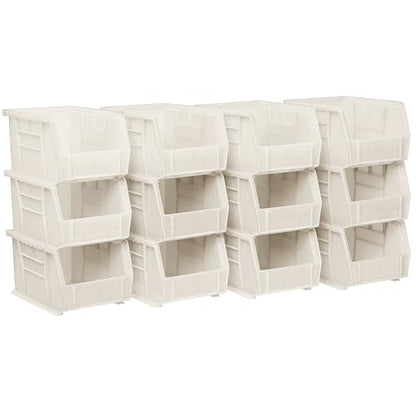 Akro-Mils 30237 AkroBins Plastic Storage Bins, Space-Saving Stackable Bins for Garage, Pantry, Craft Organization, 9" x 6" x 5", Stone, 12-Pack - color: Stone